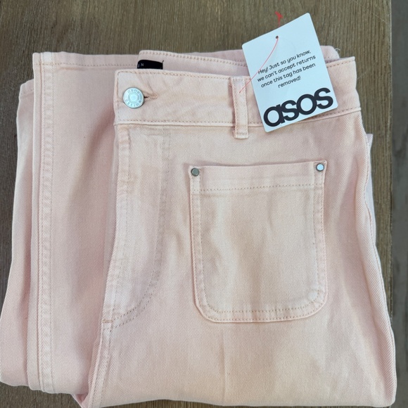 NWT- ASOS DESIGN Crop Wide Leg Jeans with Front Pockets in Apricot Women's Size - Picture 6 of 9